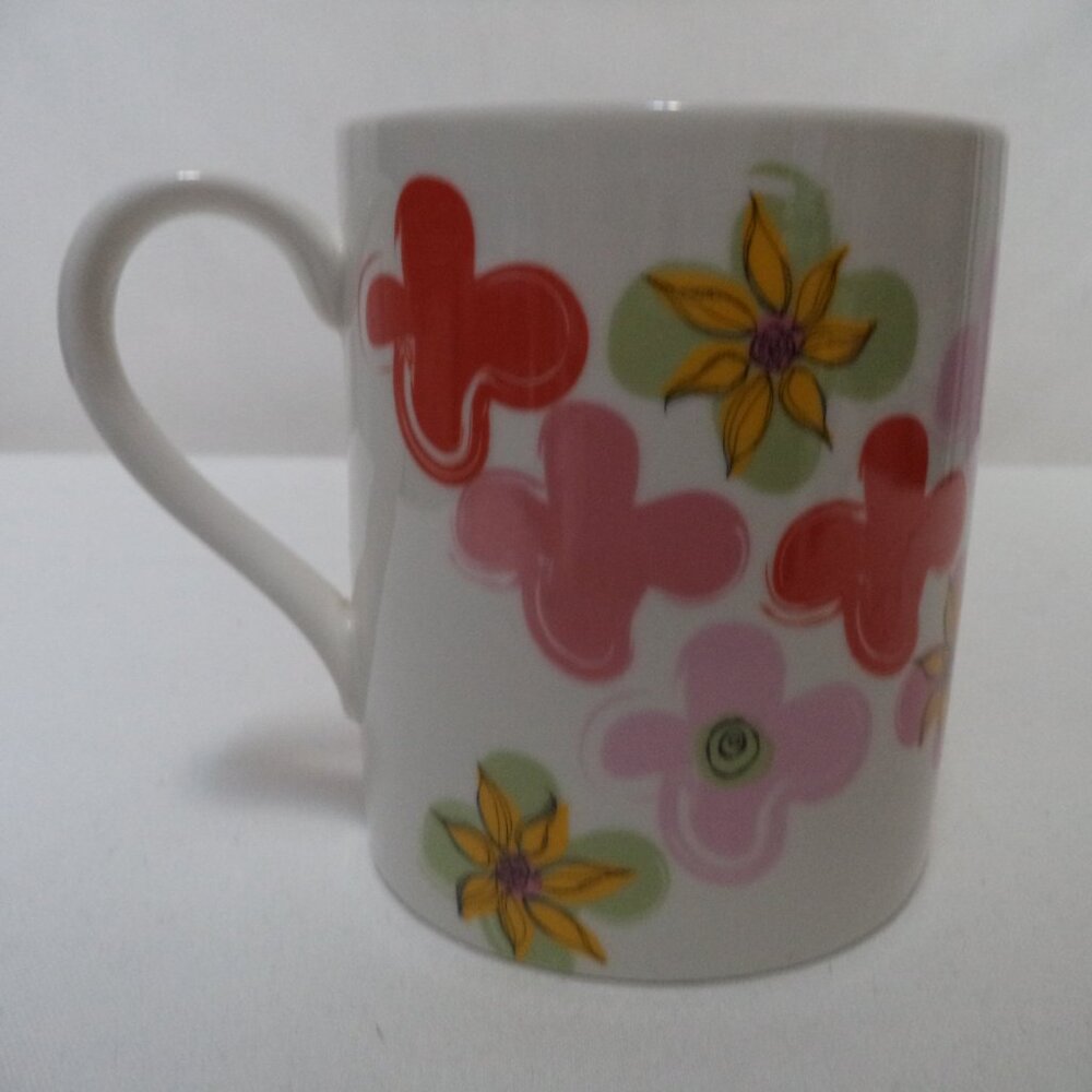 Starbucks  Floral Sunflower Mug Cup red pink Micro Dish safe Groovy 2007 Ceramic